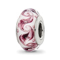 Sterling Silver Reflections White/Mauve Swirl Hand-blown Glass Bead, 12.73 x 7.27 mm