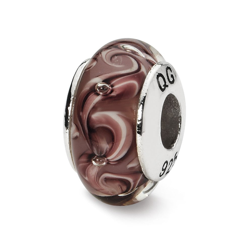 Sterling Silver Reflections Purple Swirl Hand-blown Glass Bead, 12.73 x 7.27 mm