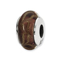 Sterling Silver Reflections Smokey Swirl Hand-blown Glass Bead, 12.73 x 7.27 mm