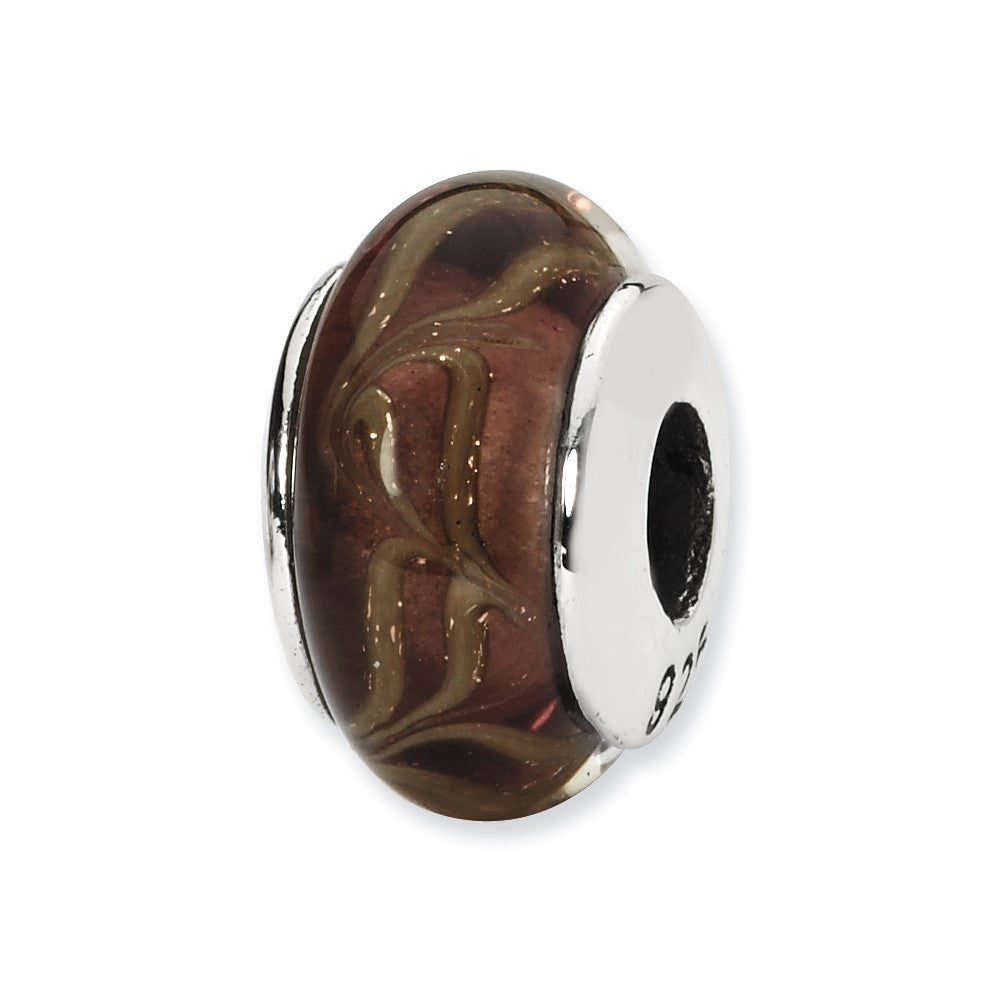 Sterling Silver Reflections Smokey Swirl Hand-blown Glass Bead, 12.73 x 7.27 mm