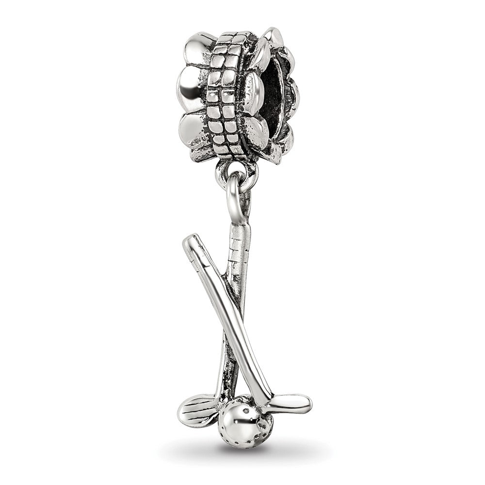 Sterling Silver Reflections Golf Clubs and Ball Dangle Bead, 25.45 x 9.09 mm