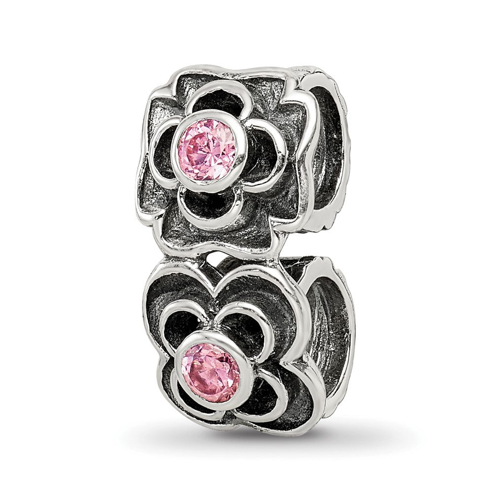 Sterling Silver Reflections Pink CZ Connector Bead, 18.18 x 7.27 mm