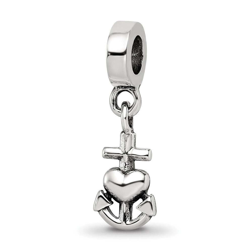 Sterling Silver Reflections Heart, Cross & Anchor Dangle Bead, 22.73 x 6.36 mm