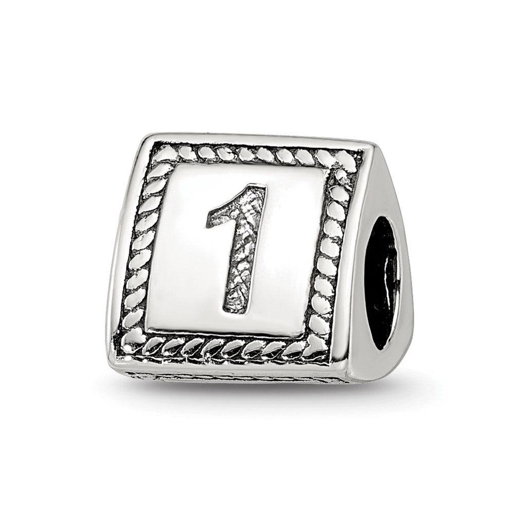 Sterling Silver Reflections Number 1 Triangle Block Bead, 8.18 x 8.18 mm