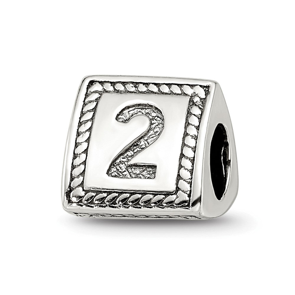 Sterling Silver Reflections Number 2 Triangle Block Bead, 8.18 x 8.18 mm