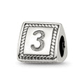 Sterling Silver Reflections Number 3 Triangle Block Bead, 8.18 x 8.18 mm
