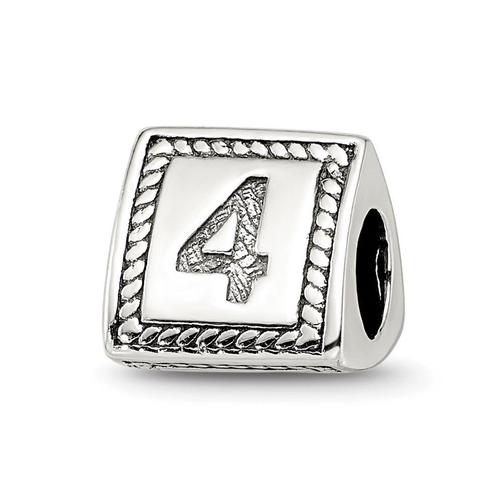 Sterling Silver Reflections Number 4 Triangle Block Bead, 8.18 x 8.18 mm