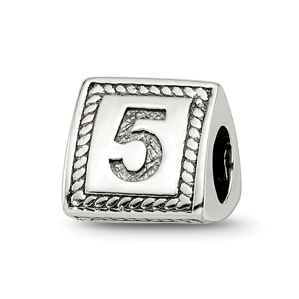 Sterling Silver Reflections Number 5 Triangle Block Bead, 8.18 x 8.18 mm