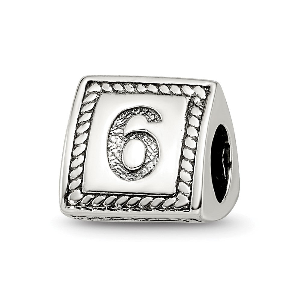 Sterling Silver Reflections Number 6 Triangle Block Bead, 8.18 x 8.18 mm