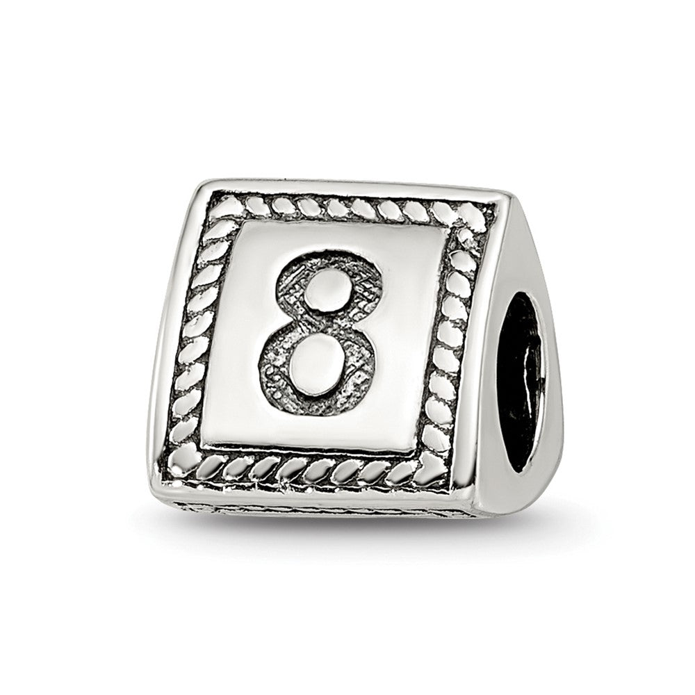 Sterling Silver Reflections Number 8 Triangle Block Bead, 8.18 x 8.18 mm