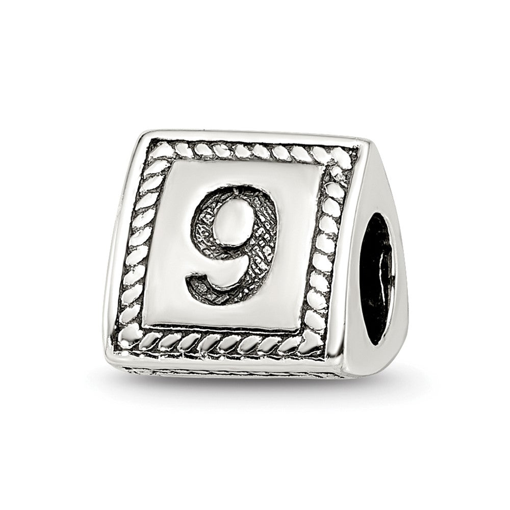 Sterling Silver Reflections Number 9 Triangle Block Bead, 8.18 x 8.18 mm