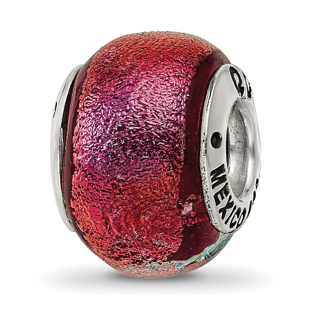 Sterling Silver Reflections Orange Dichroic Glass Bead, 11.82 x 5.45 mm, 2.43 g