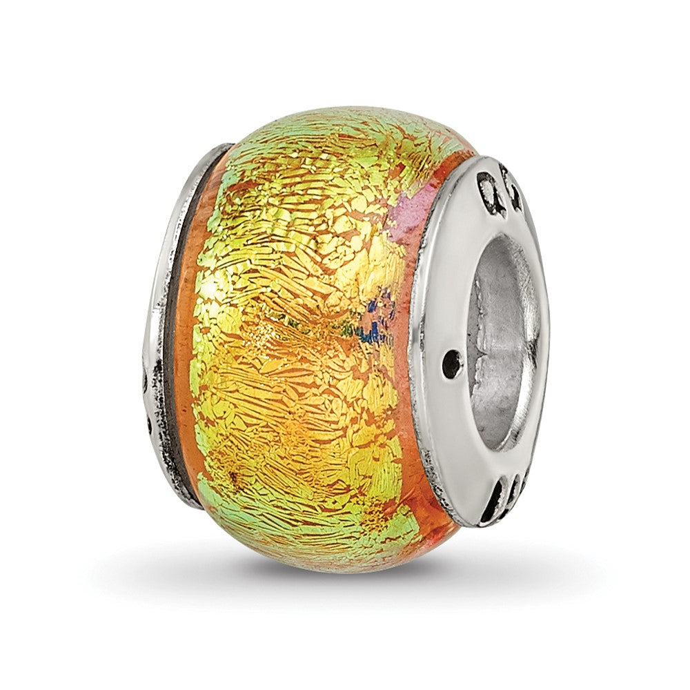 Sterling Silver Reflections Yellow Dichroic Glass Bead, 11.82 x 5.45 mm