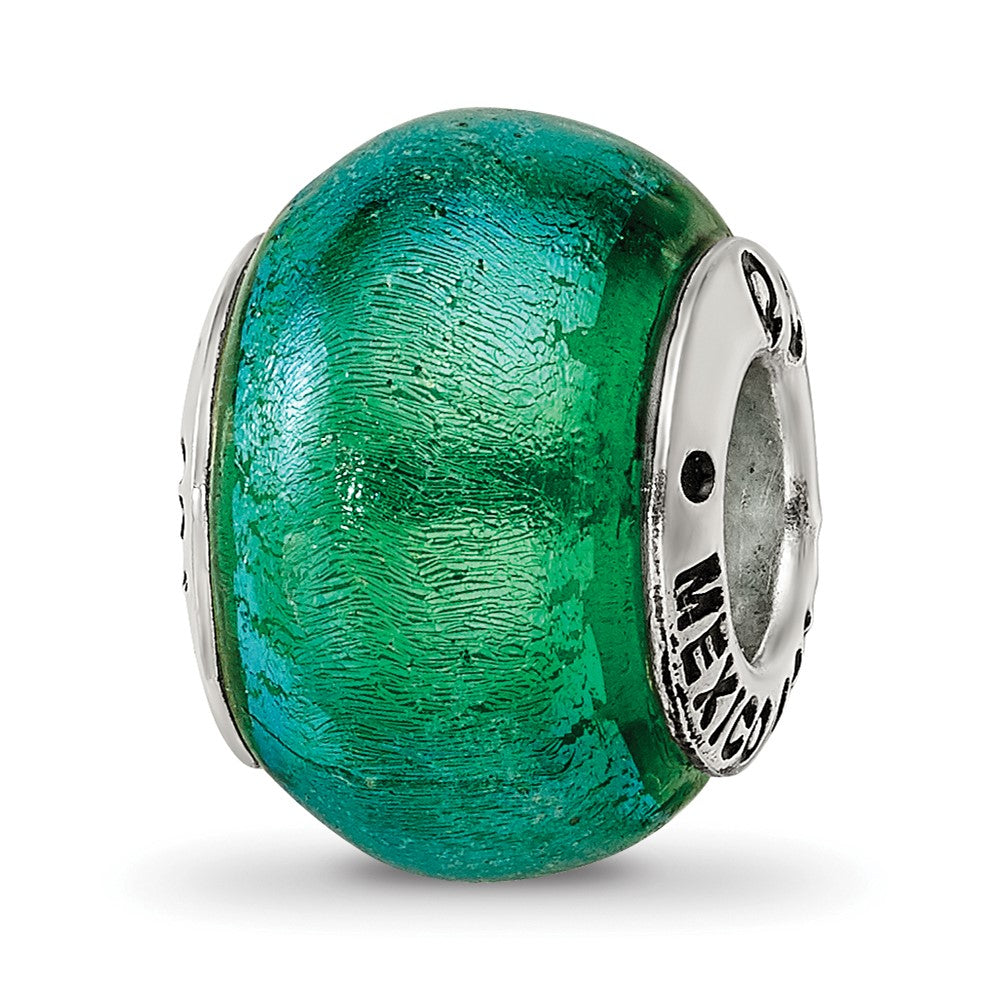 Sterling Silver Reflections Green Dichroic Glass Bead, 11.82 x 5.45 mm, 2.25 g