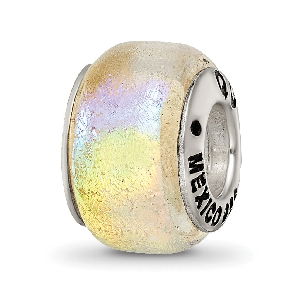 Sterling Silver Reflections Rainbow Dichroic Glass Bead, 11.82 x 5.45 mm