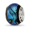 Sterling Silver Reflections Blue Dichroic Glass Bead, 11.82 x 5.45 mm, 2.07 g