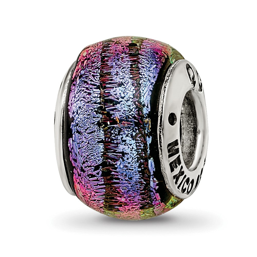 Sterling Silver Reflections Purple Dichroic Glass Bead, 11.82 x 5.45 mm, 2.25 g