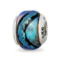 Sterling Silver Reflections Blue Dichroic Glass Bead, 11.82 x 5.45 mm, 1.8 g