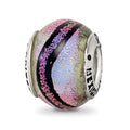 Sterling Silver Reflections Purple Dichroic Glass Bead, 11.82 x 5.45 mm, 2.34 g