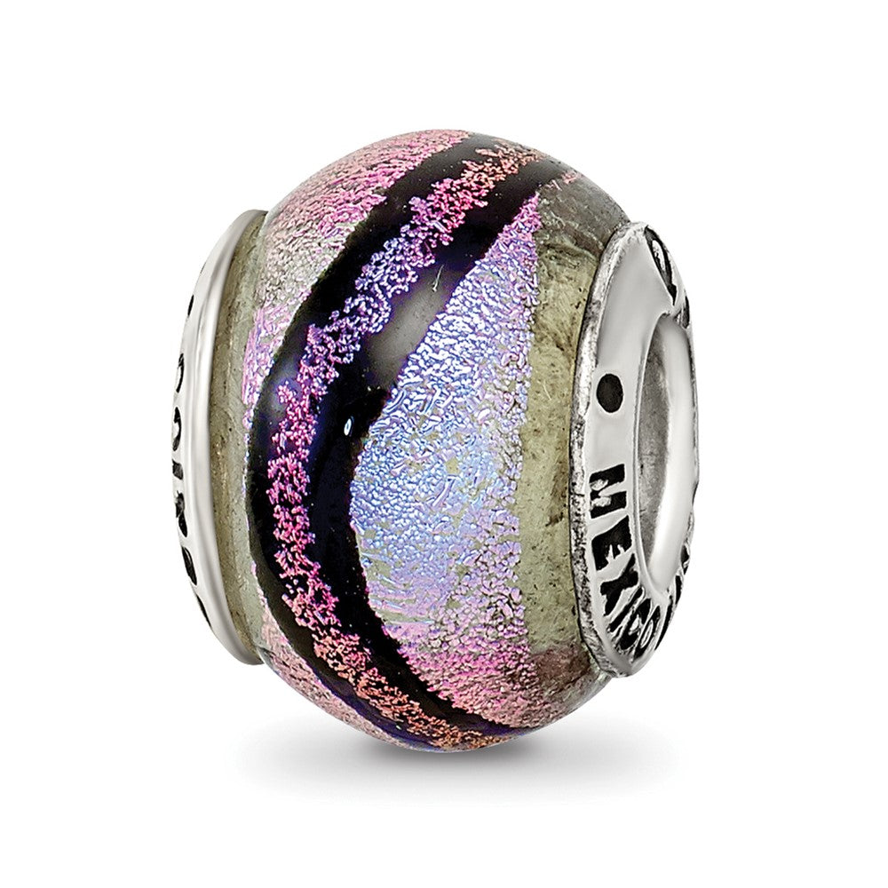 Sterling Silver Reflections Purple Dichroic Glass Bead, 11.82 x 5.45 mm, 2.34 g
