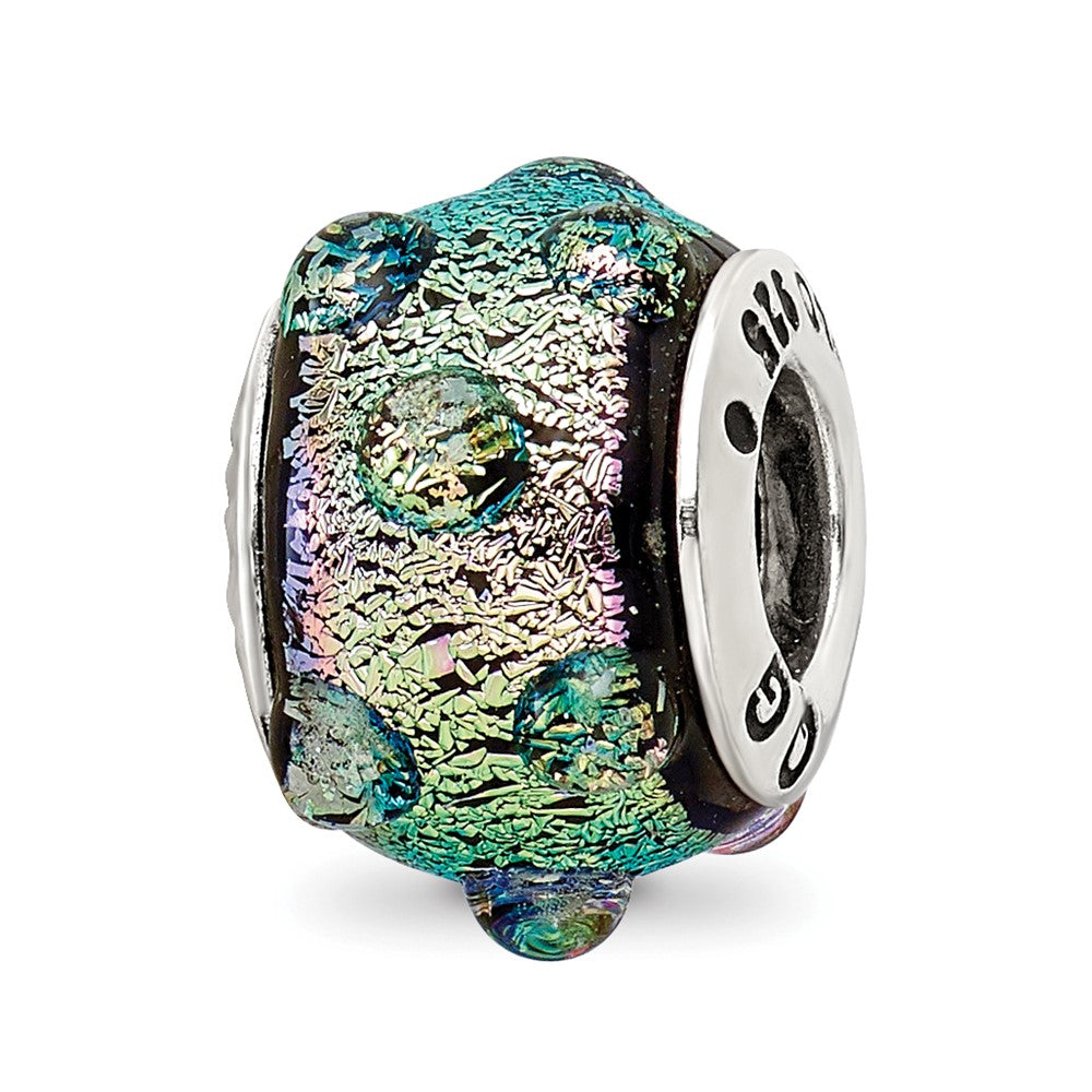 Sterling Silver Reflections Purple Dichroic Glass Bead, 13.64 x 6.36 mm