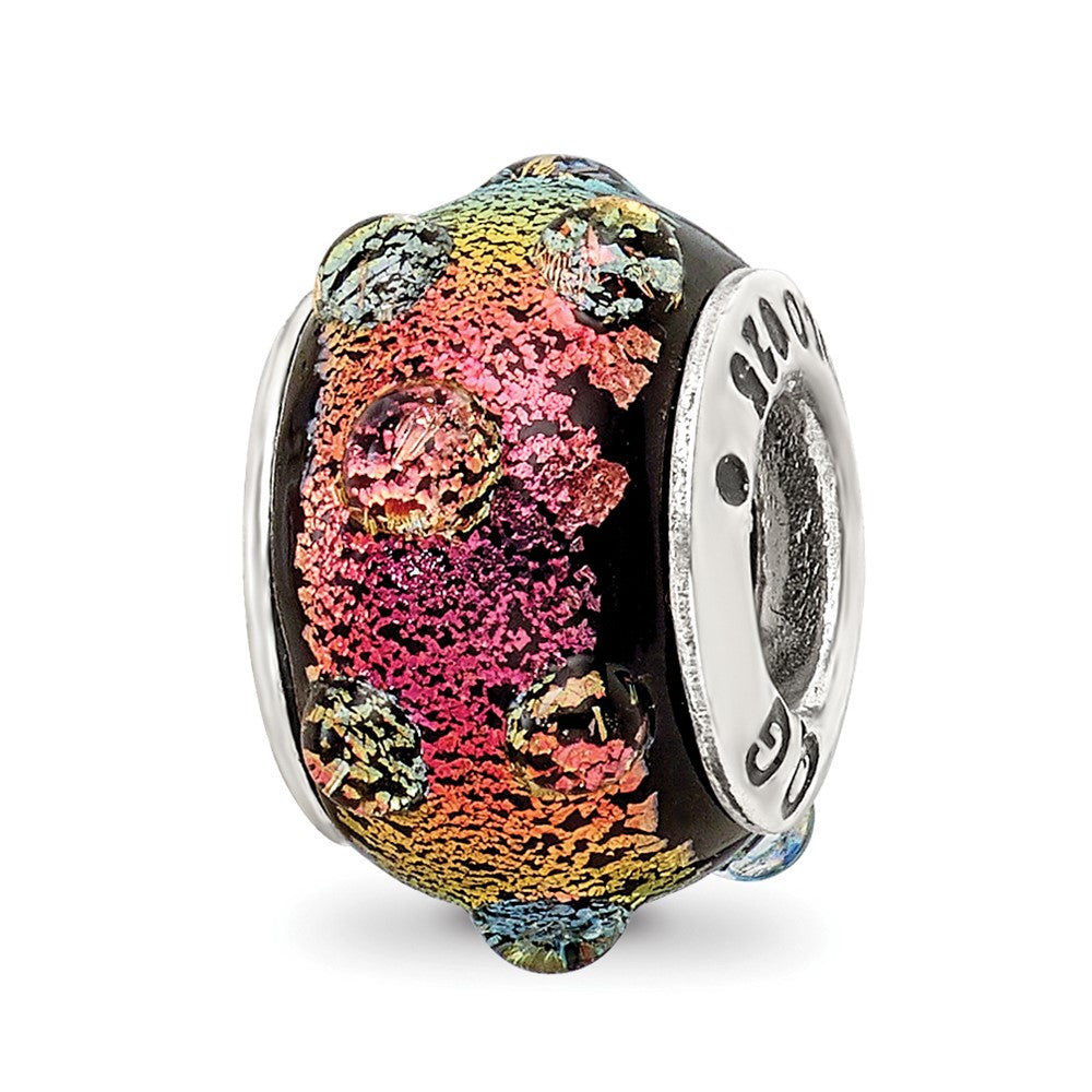 Sterling Silver Reflections Rainbow Dichroic Glass Bead, 13.64 x 6.36 mm