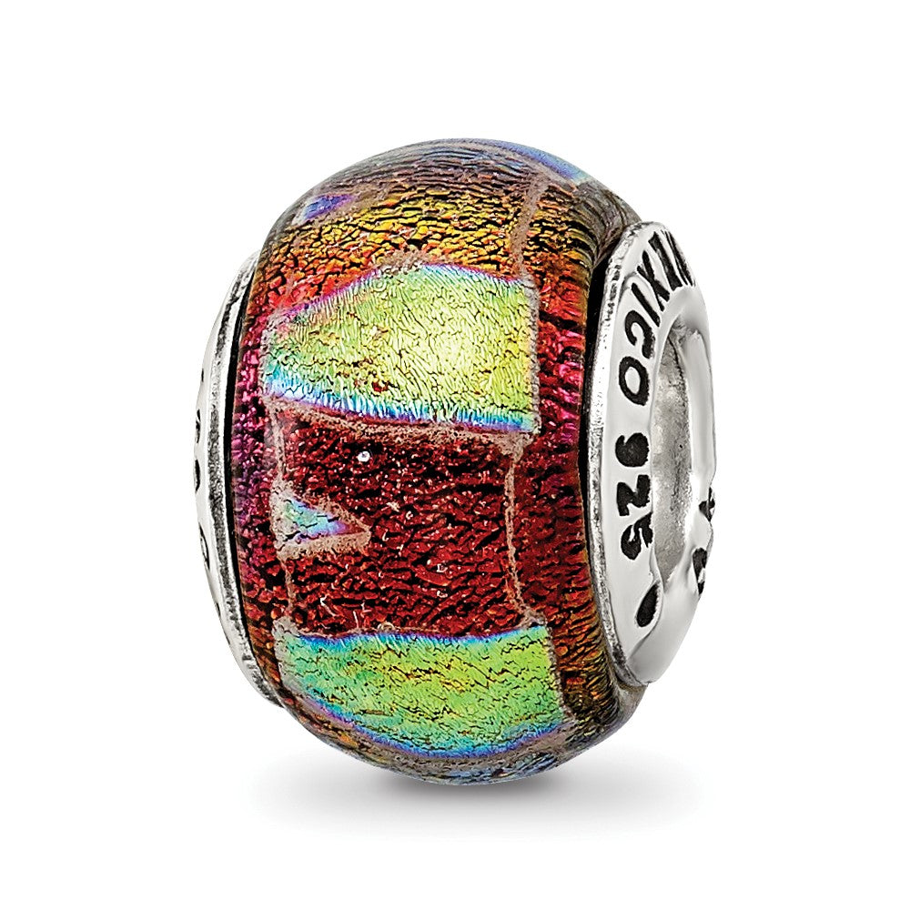 Sterling Silver Reflections Orange Dichroic Glass Bead, 11.82 x 5.45 mm, 2.07 g