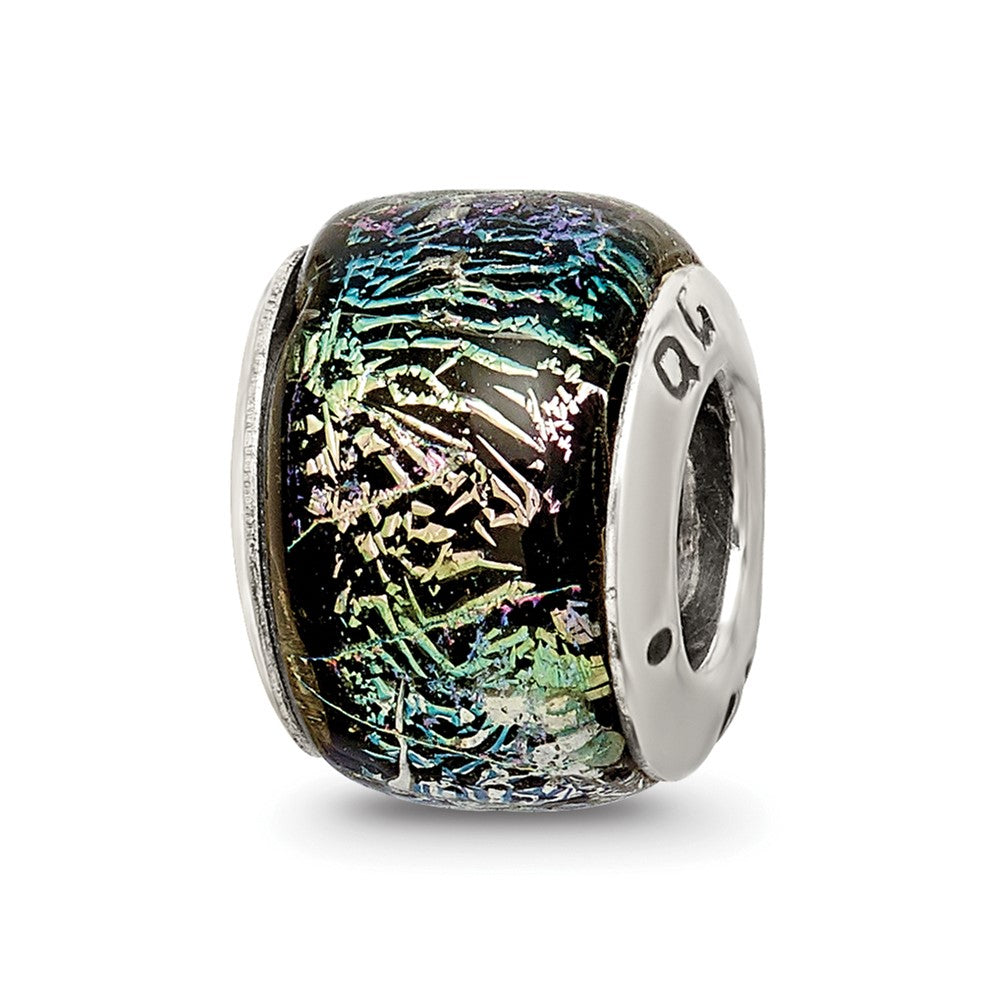 Sterling Silver Reflections Rainbow Dichroic Glass Bead, 12.73 x 7.27 mm