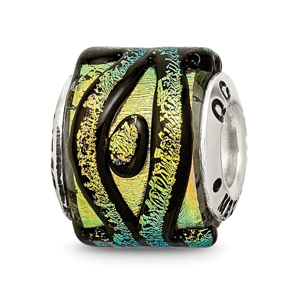 Sterling Silver Reflections Yellow Dichroic Glass Bead, 12.73 x 7.27 mm