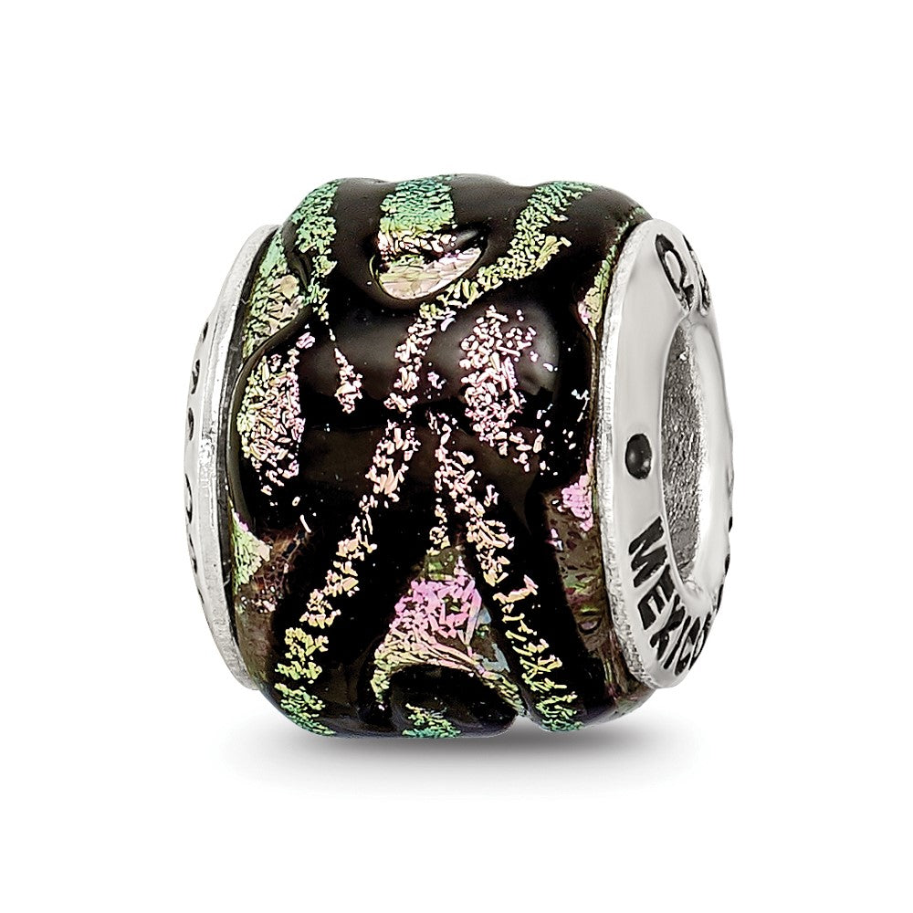 Sterling Silver Reflections Pink Dichroic Glass Bead, 12.73 x 7.27 mm