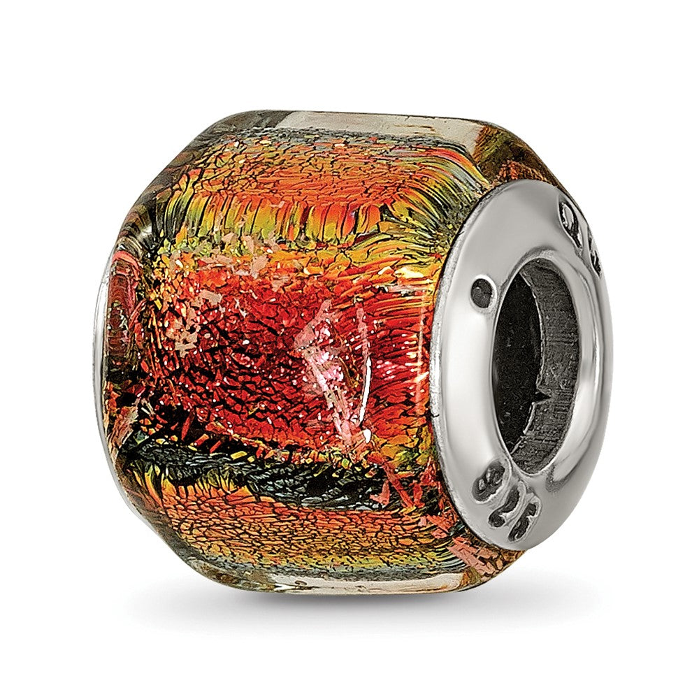Sterling Silver Reflections Orange Dichroic Glass Bead, 13.64 x 6.36 mm
