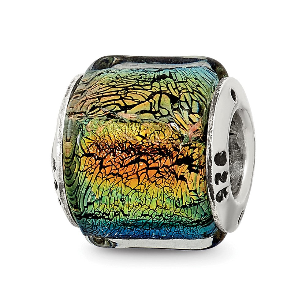 Sterling Silver Reflections Rainbow Dichroic Glass Bead, 10.91 x 8.18 mm