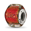 Sterling Silver Reflections Orange Dichroic Glass Square Bead, 10.91 x 8.18 mm