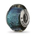 Sterling Silver Reflections Blue Dichroic Glass Square Bead, 12.73 x 7.27 mm