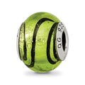 Sterling Silver Reflections Green/Black Italian Murano Bead, 15.45 x 10.91 mm, 2.25 g
