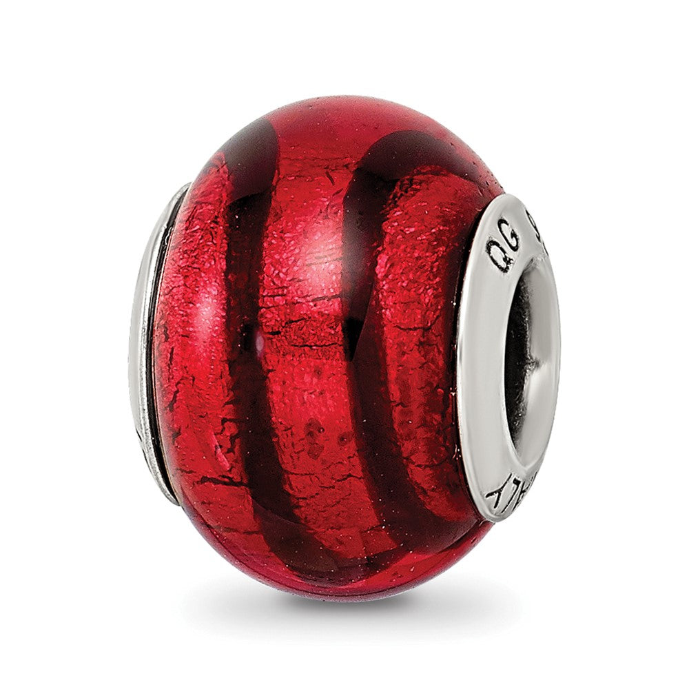 Sterling Silver Reflections Red/Black Italian Murano Bead, 15.45 x 10.91 mm, 2.34 g