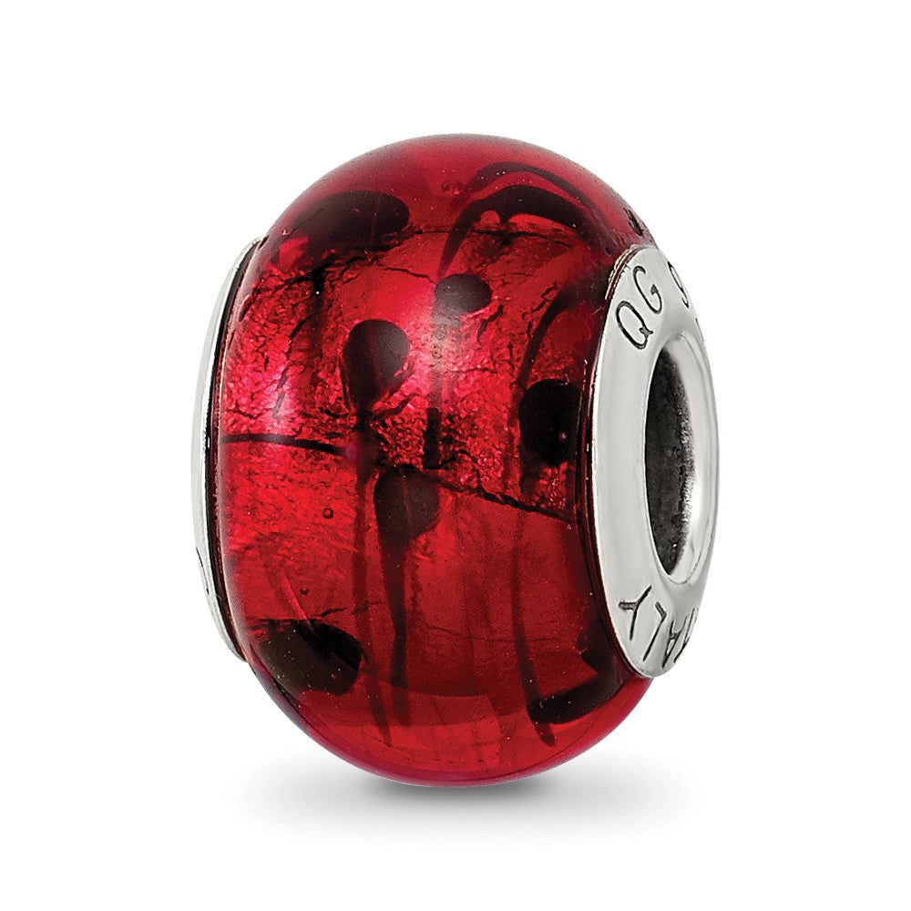 Sterling Silver Reflections Red/Black Italian Murano Bead, 15.45 x 10.91 mm, 2.52 g