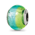 Sterling Silver Reflections Green/Blue Italian Murano Bead, 15.45 x 10.91 mm