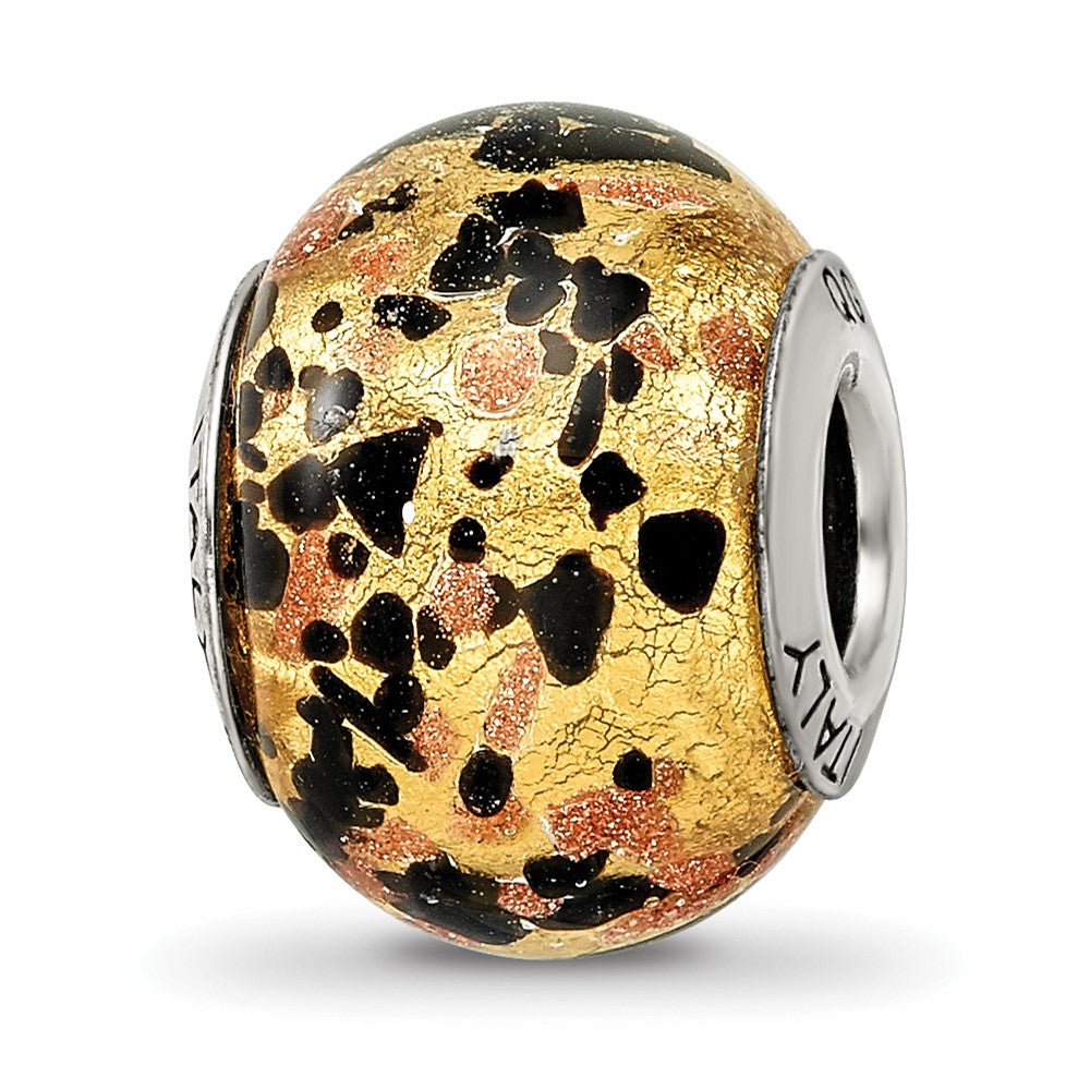 Sterling Silver Reflections Yellow/Gold/Black Italian Murano Bead, 15.45 x 10.91 mm