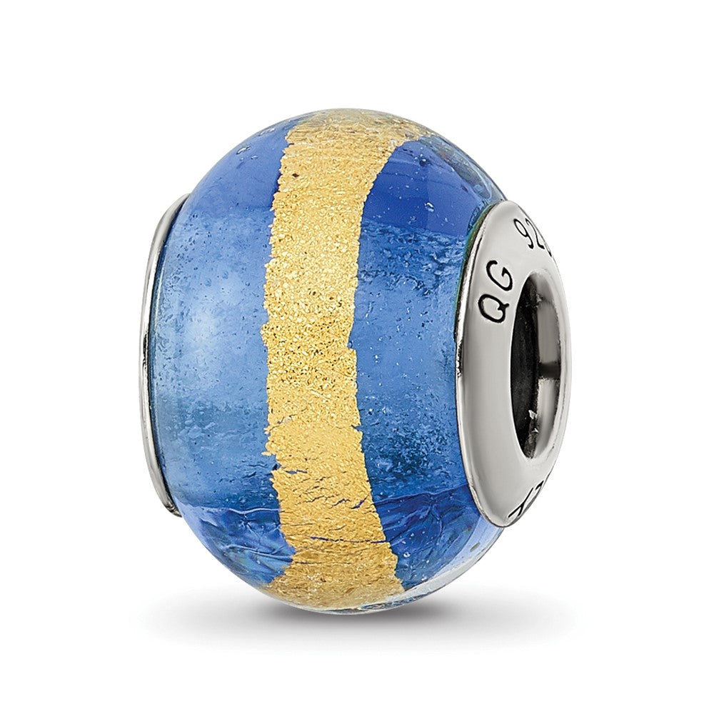 Sterling Silver Reflections Blue/Gold Italian Murano Bead, 15.45 x 10.91 mm