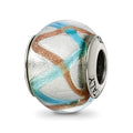 Sterling Silver Reflections Silver/Gold/Blue Italian Murano Bead, 15.45 x 10.91 mm
