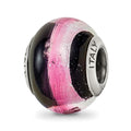 Sterling Silver Reflections Pink/Black Italian Murano Bead, 15.45 x 10.91 mm