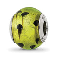 Sterling Silver Reflections Green/Black Italian Murano Bead, 15.45 x 10.91 mm, 2.43 g