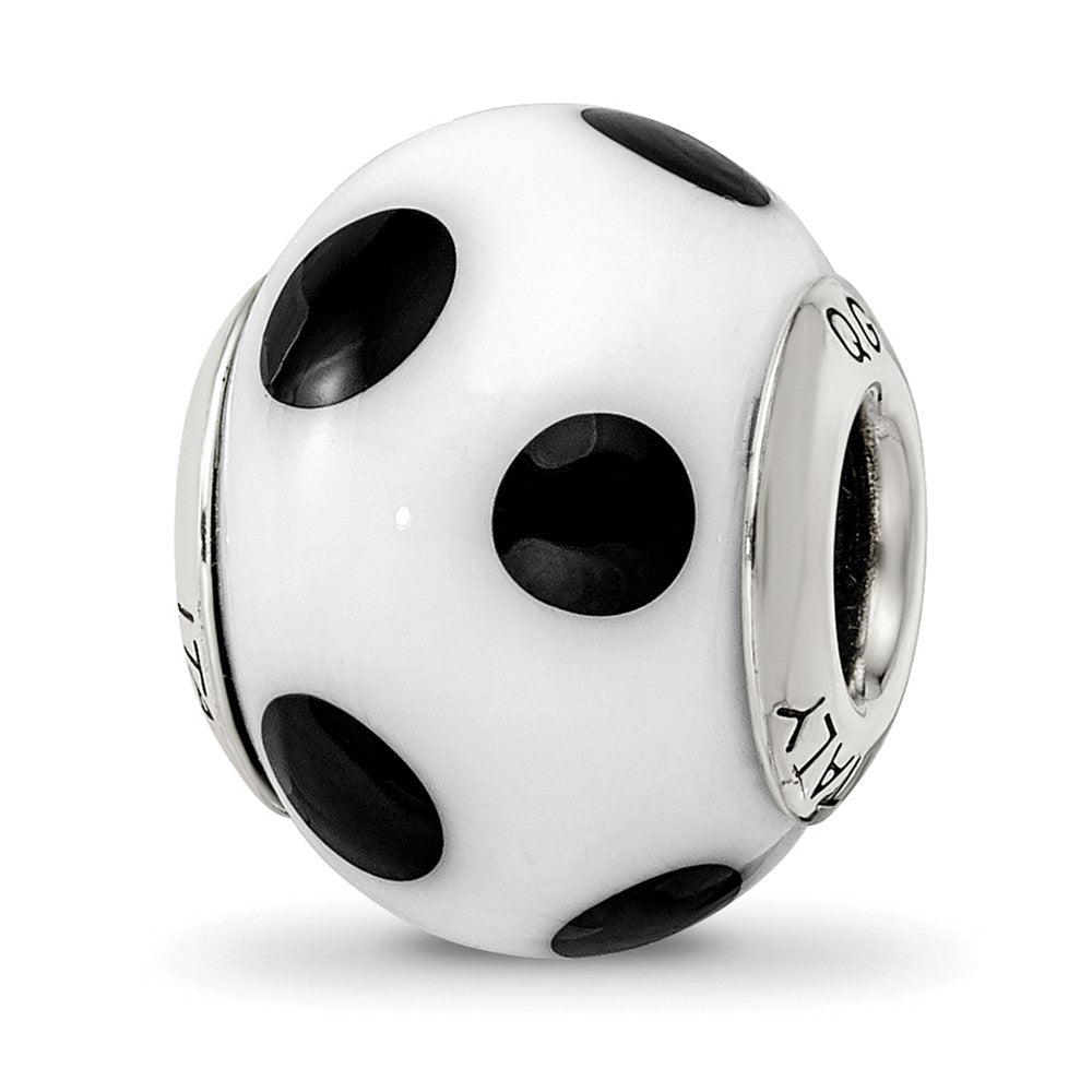 Sterling Silver Reflections White/Black Italian Murano Bead, 15.45 x 10.91 mm