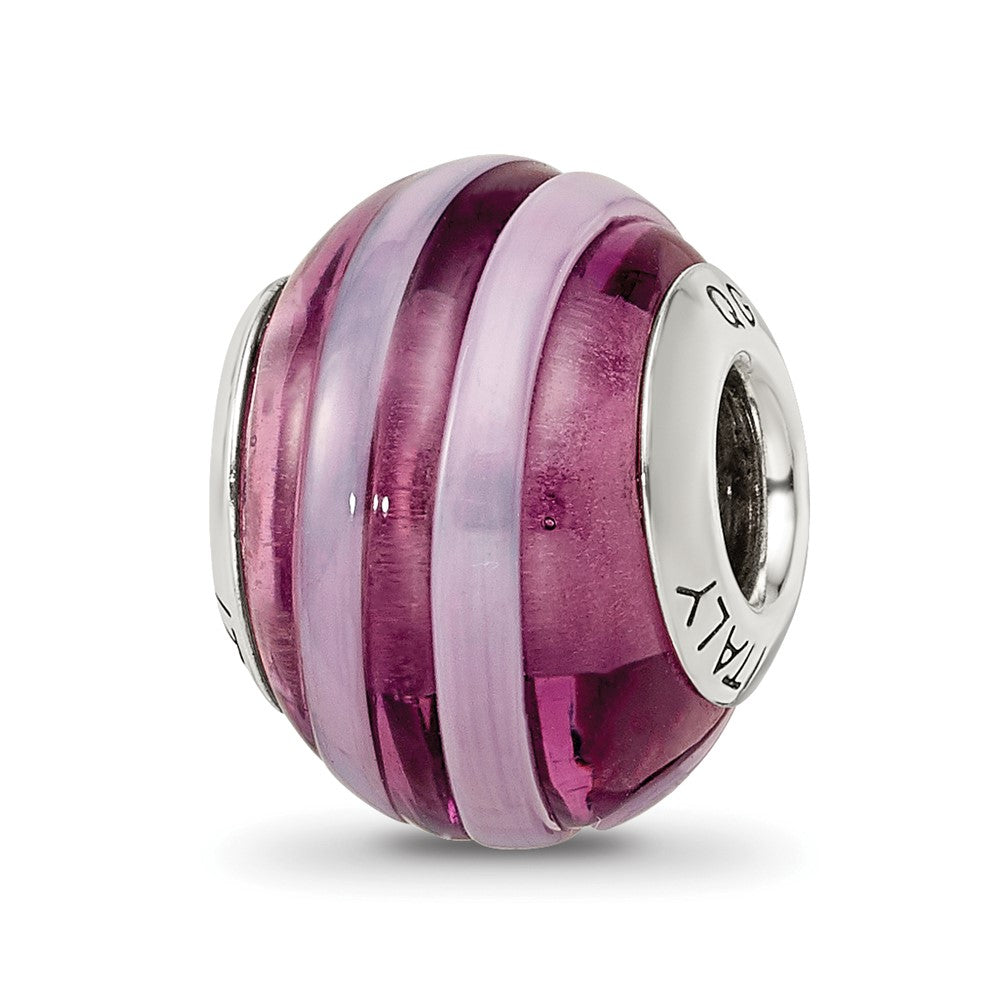 Sterling Silver Reflections Purple/Pink Italian Murano Bead, 15.45 x 10.91 mm
