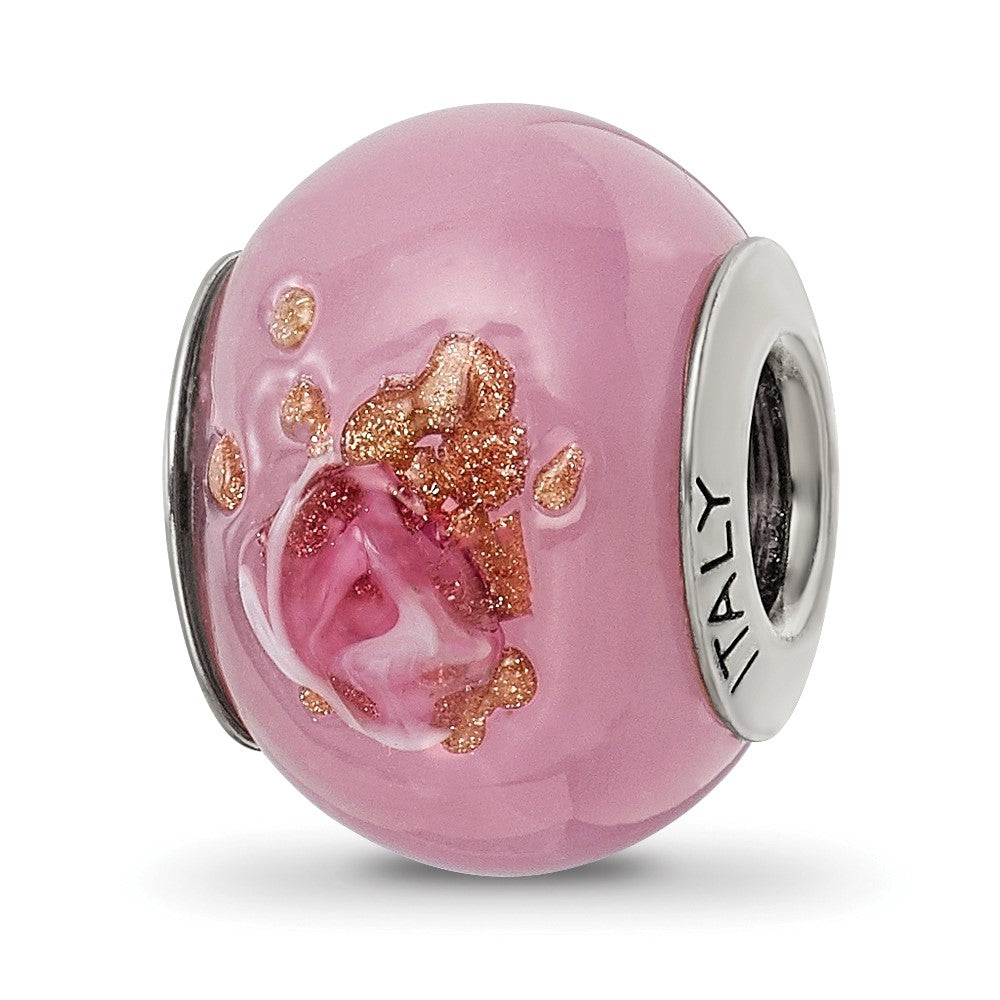 Sterling Silver Reflections Pink/Red/Brown Italian Murano Bead, 15.45 x 10.91 mm