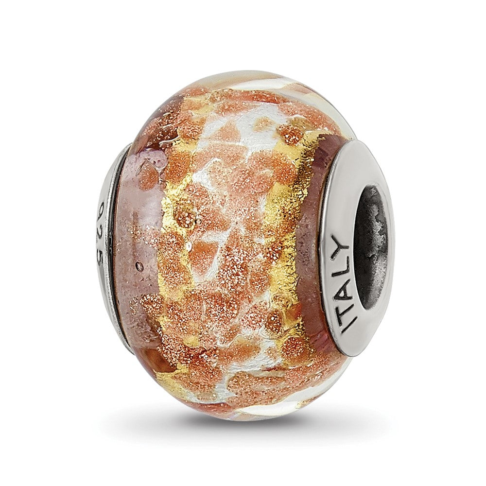 Sterling Silver Reflections White/Gold/Brown Italian Murano Bead, 15.45 x 10.91 mm