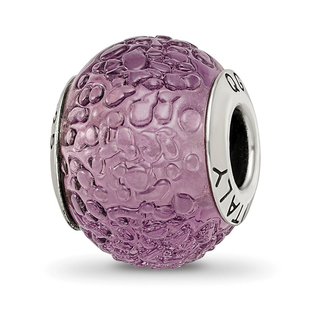 Sterling Silver Reflections Purple Italian Murano Bead, 15.45 x 10.91 mm