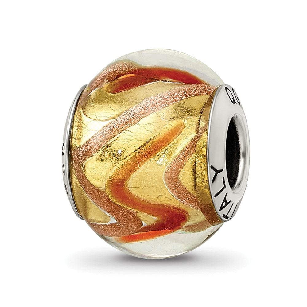 Sterling Silver Reflections Yellow/Gold/Red Italian Murano Bead, 15.45 x 10.91 mm, 2.52 g