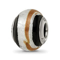 Sterling Silver Reflections Silvr/Gold/Black Italian Murano Bead, 15.45 x 10.91 mm
